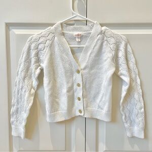Cat & Jack white V‑Neck Button Front Cardigan with Eyelet Sleeves girls medium 8